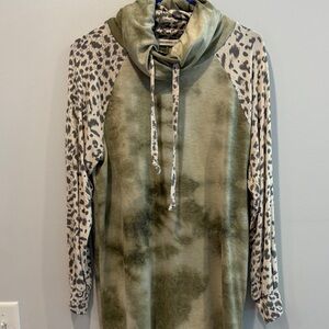 Chic Olive Leopard Print Hoodie
